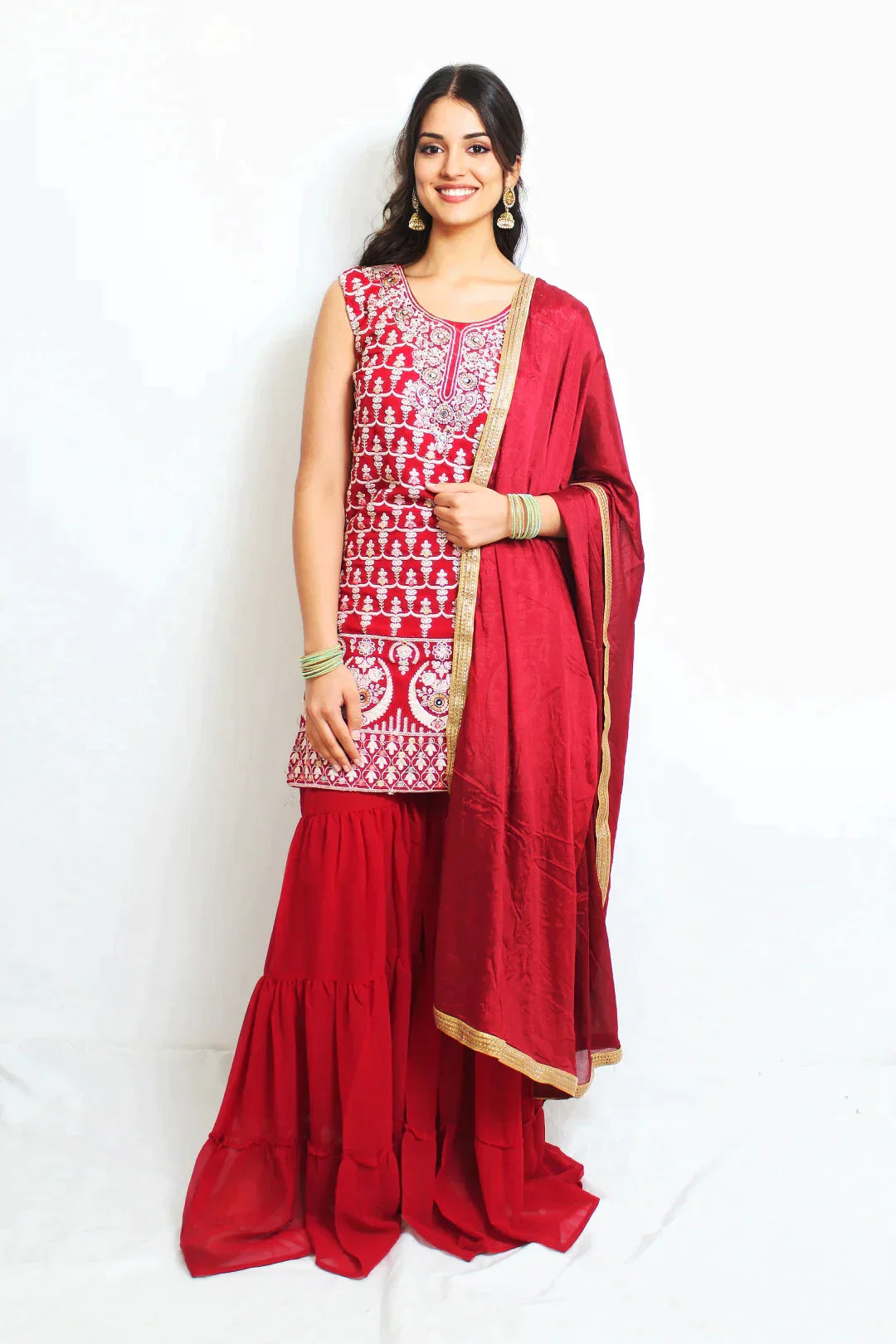 Embroidered Red Gharara