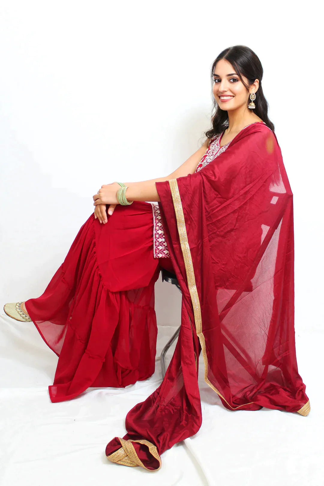 Embroidered Red Gharara