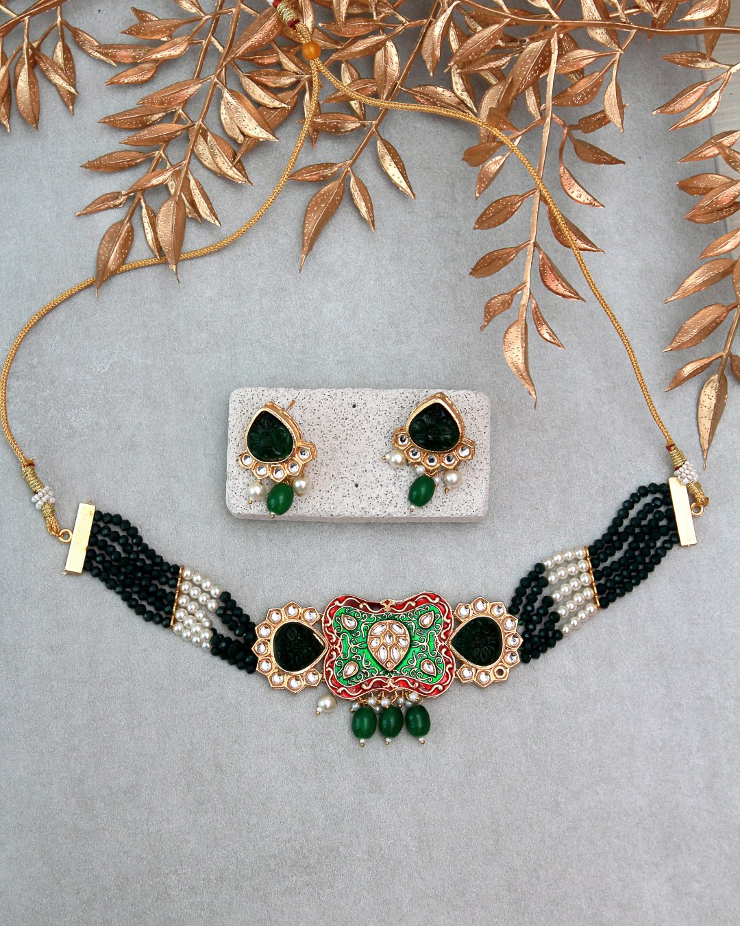 Luna Necklace Set Dark Green