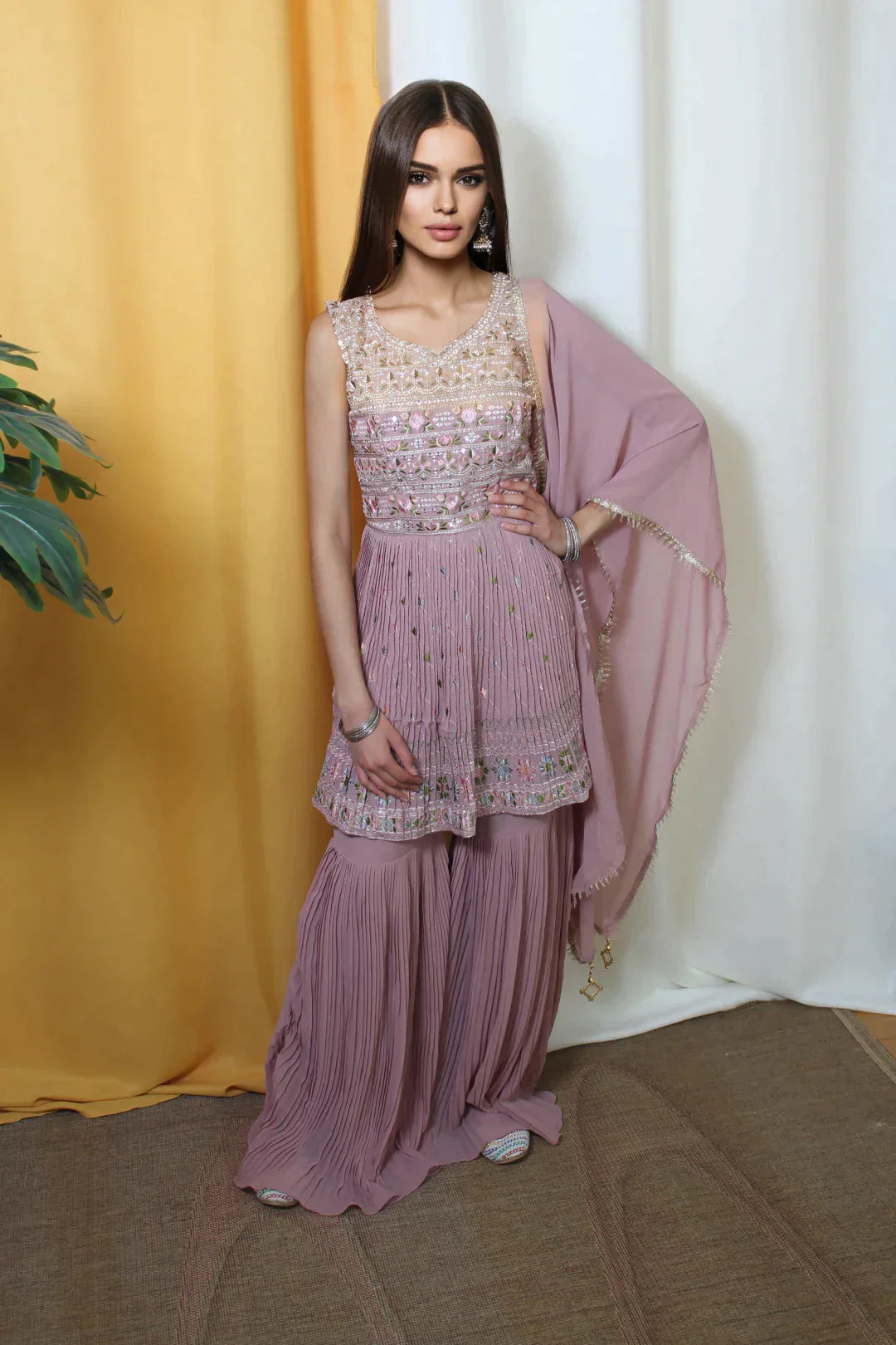 Dusty Pink Embroidered Frok Gharara