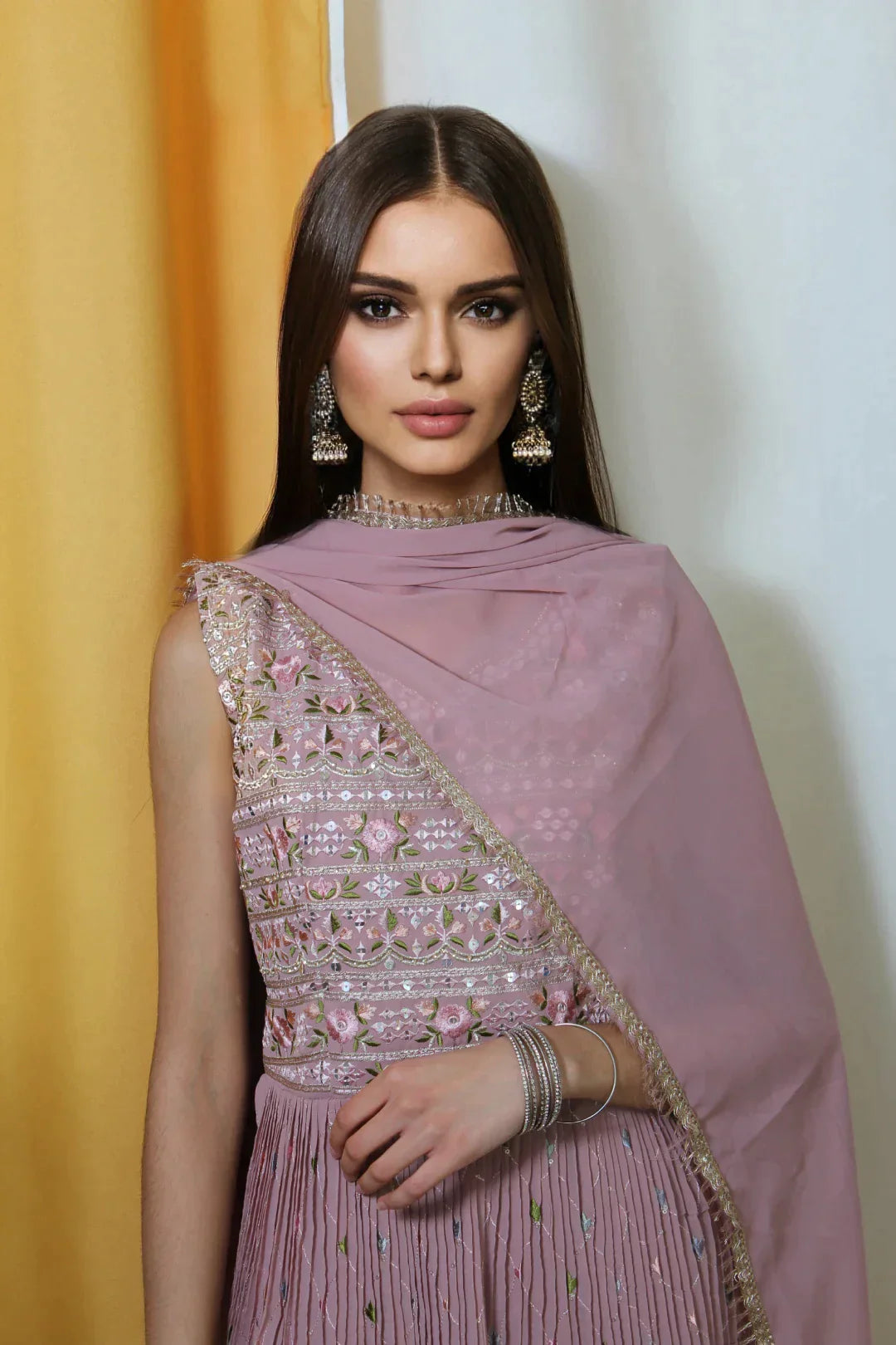 Dusty Pink Embroidered Frok Gharara