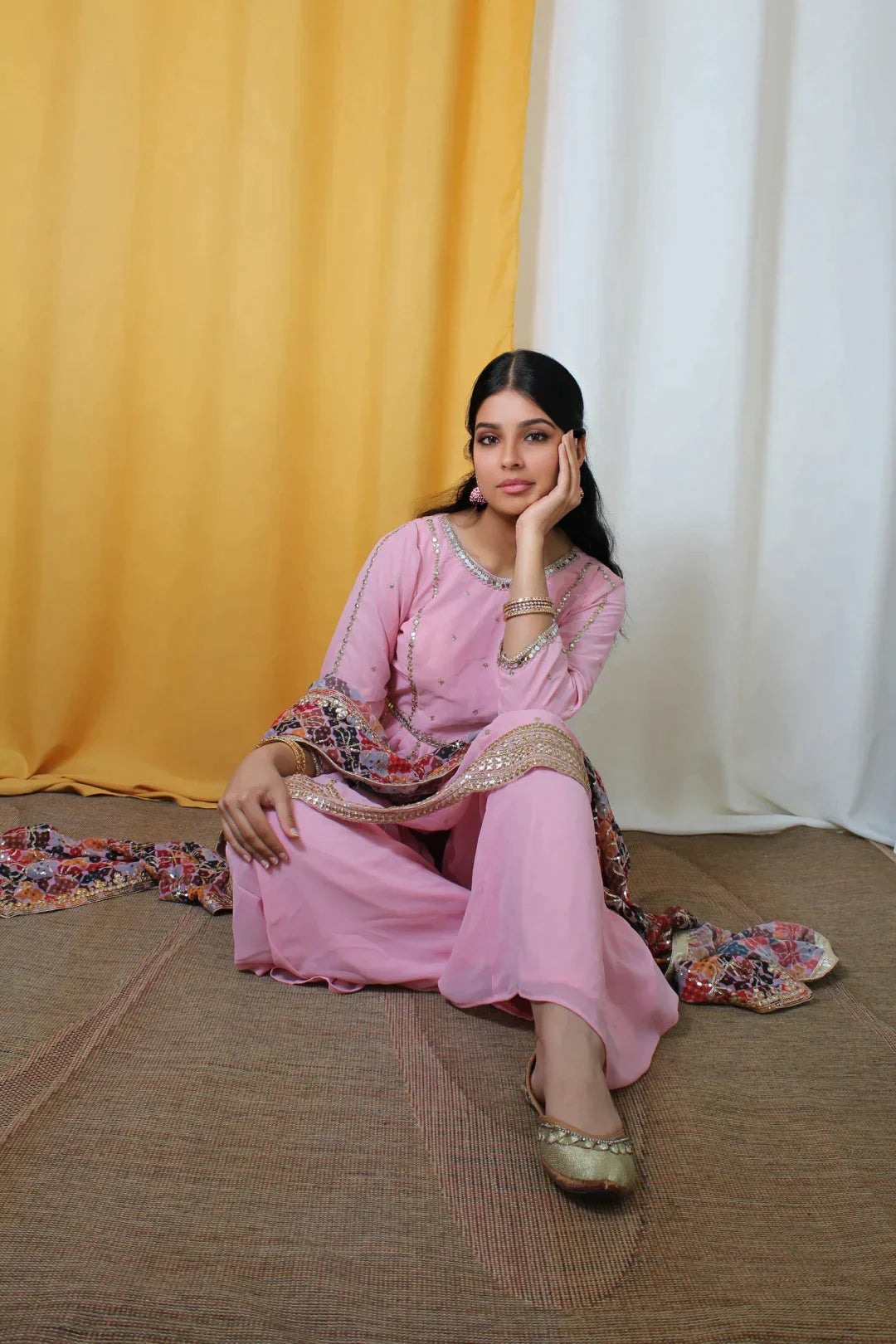 Pink Frok Gharara with Pakistani Dupatta