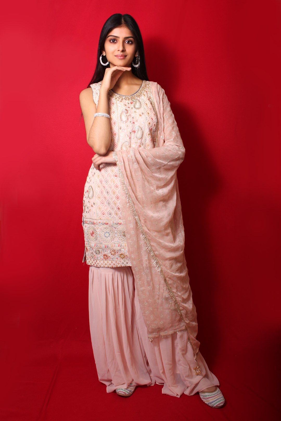 Pink Gharara with Printed Dupatta