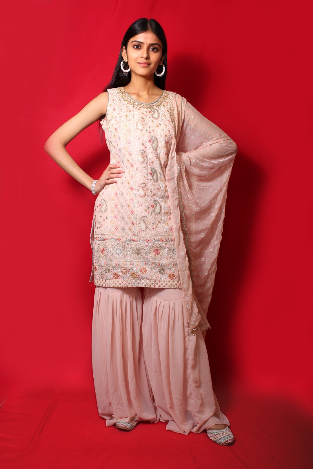 Pink Gharara with Printed Dupatta